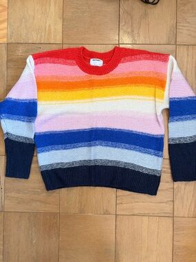 Old Navy Red Pink Orange Yellow Blue Navy Striped Crewneck Sweater